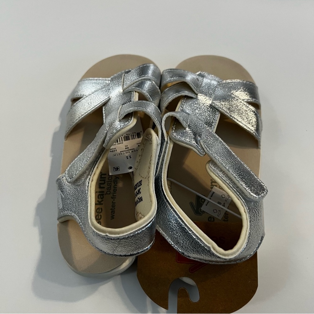 3/$30 NWT Girls See Kai Run Silver Metallic Sandals - Picture 2 of 5